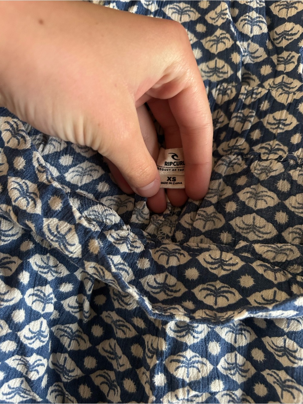 Rip Curl Blue and Cream Printed Elastic Waist Skirt
